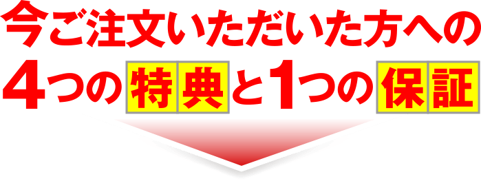 今ご注文いただいた方への4つの特典と1つの保証